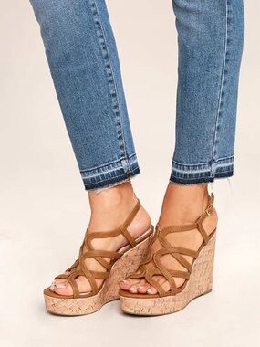Madden Girl Brown Cork Wedge Sandals - Women